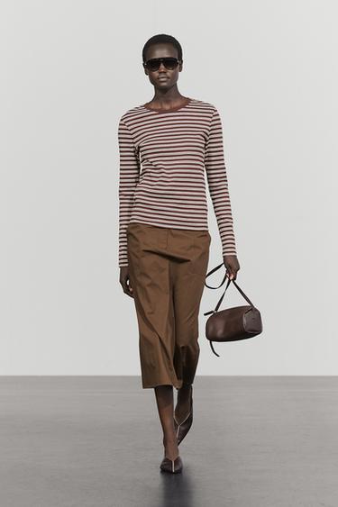 Zara 100% cotton striped T-shirt - Mink marl - Image 0
