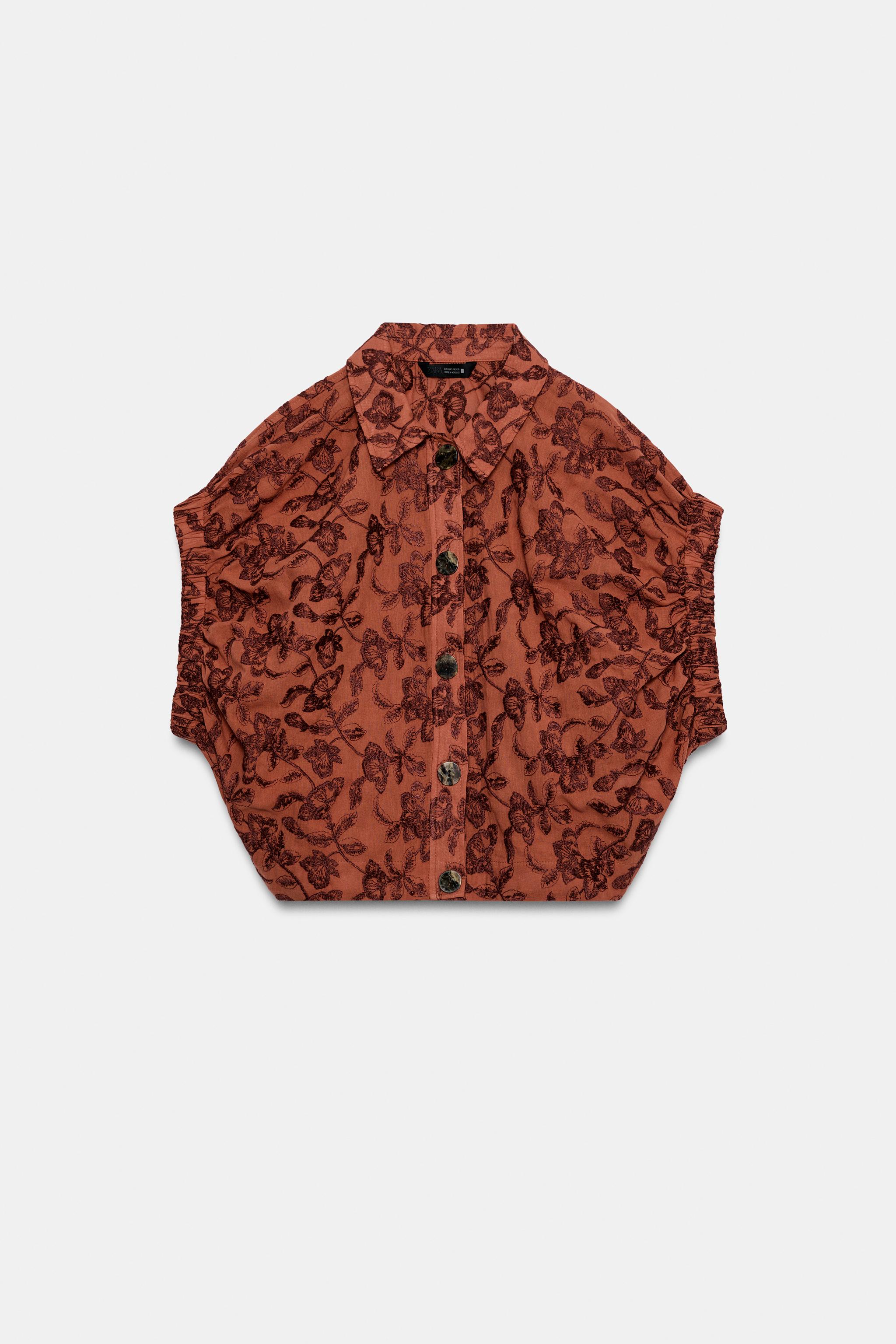 EMBROIDERED ELASTICIZED TOP - Brick | ZARA Canada