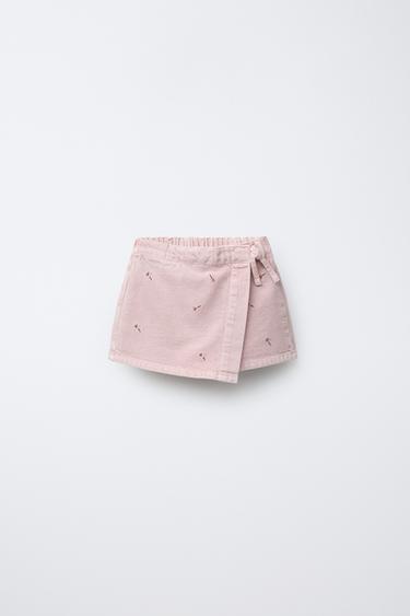 JUPE-SHORT EN SERGÉ BRODÉ - Rose moyen de Zara - Image 0