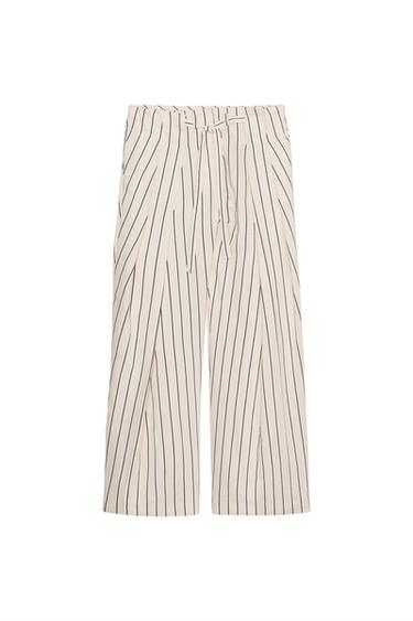 PANTALÓN RAYAS PLIEGUES ZW COLLECTION - Crudo / Marino de Zara