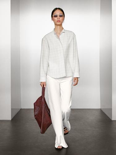 Chemisier à carreaux plis nervurés - Beige de Zara