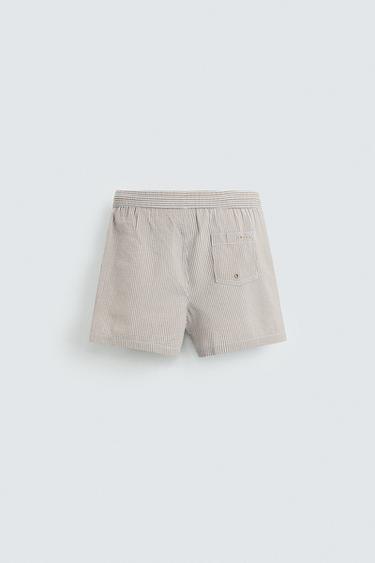 SEERSUCKER MID-LENGTH SWIMMING TRUNKS - Brown-Blue by Zara - Image 1