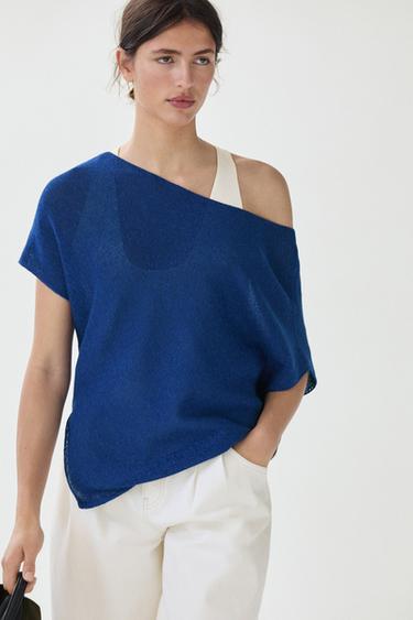 Asymmetric short sleeve linen T-shirt — Bluish 2
