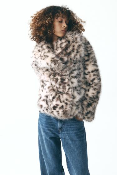 Zara ZW COLLECTION ANIMAL PRINT FAUX FUR JACKET - Leopard