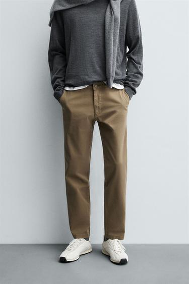 Zara SKINNY CHINO PANTS - Dark tan