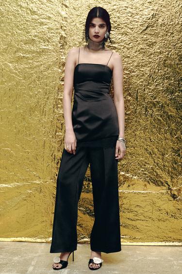 SHORT SATIN LACE DRESS - Black by Zara