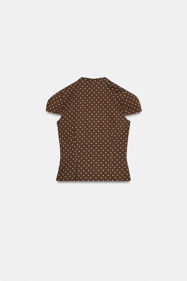 POLKA DOT POPLIN TOP - brown/white by Zara - Image 6