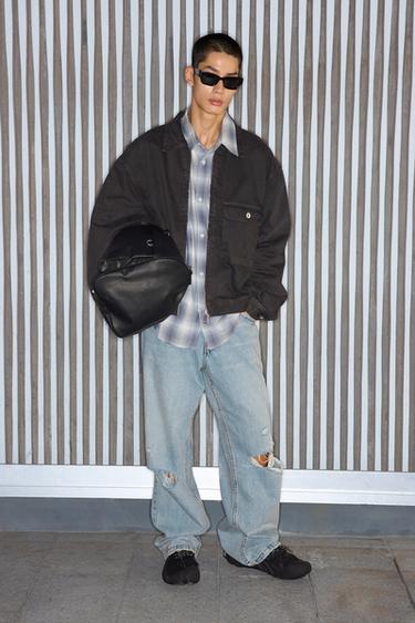 Zara BAGGY 版型剪破牛仔褲 - 淡藍色