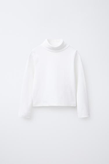Zara PLAIN TURTLENECK T-SHIRT - Oyster-white