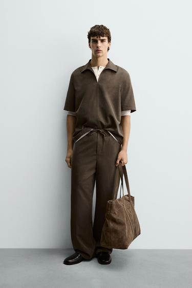Zara FLOWY WIDE FIT PANTS - Khaki