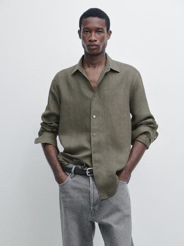Zara 100% linen regular fit shirt - Green
