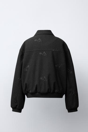 BLOUSON BOMBER À FLEURS BRODÉES - Anthracite foncé de Zara - Image 3