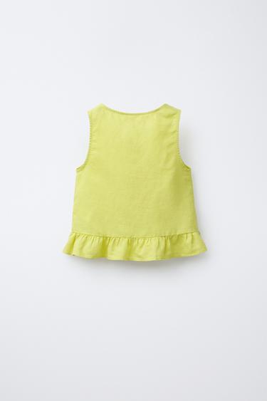 LINEN COTTON TIE TOP - Lime by Zara - Image 1