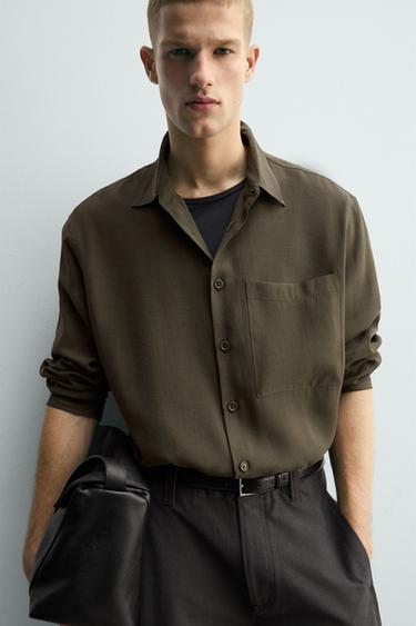 FLUID SHIRT WITH POCKET - Khaki by Zara - Image 4