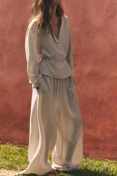 PANTALÓN PALAZZO LAZADA - Crudo medio de Zara