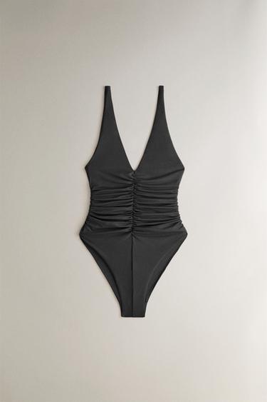 MAILLOT DE BAIN DE PLAGE FRONCÉ - Noir de Zara - Image 0