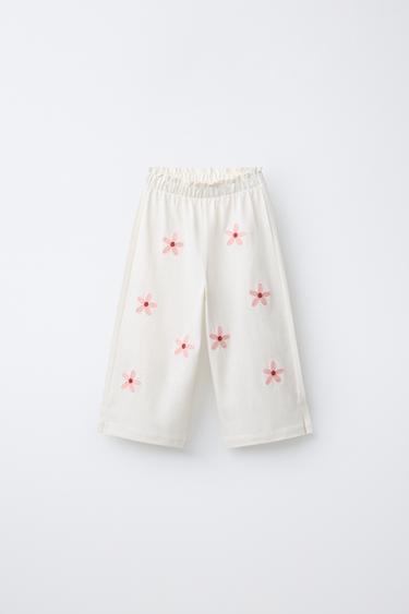 EMBROIDERED FLORAL CULOTTES - Ecru by Zara