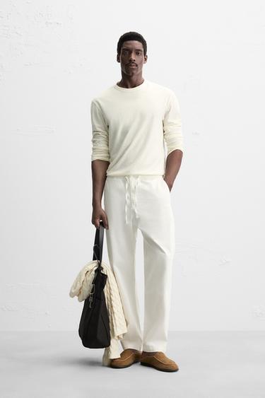 REGULAR FIT JOGGER WAIST TROUSERS - Oyster-white by Zara