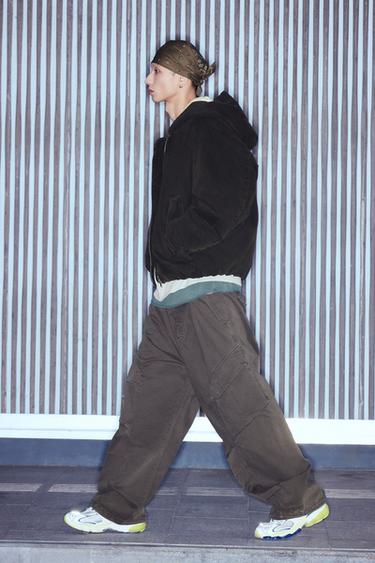 Zara 褶飾工裝長褲 - 深灰色