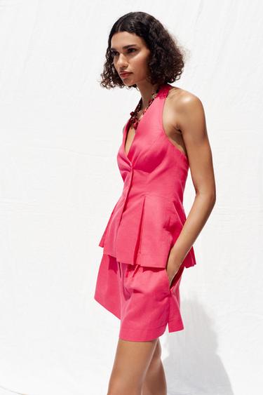 PLEATED LINEN BLEND BERMUDA SHORTS - Strawberry by Zara - Image 4