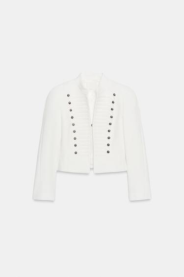 VESTE AJUSTÉE ÉPAULETTES BOUTONS - Écru de Zara - Image 5