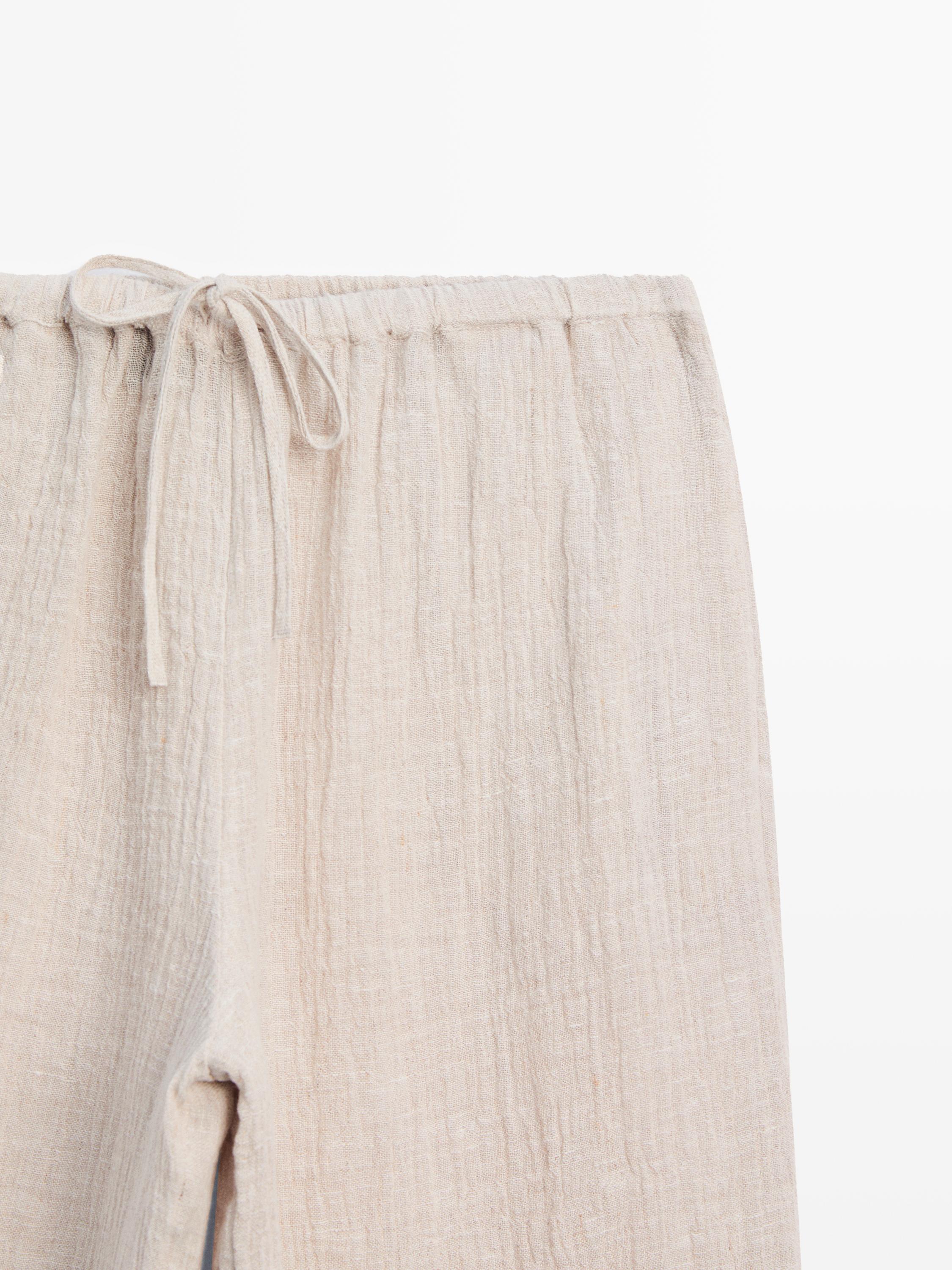 100% linen waffle-knit sarouel trousers