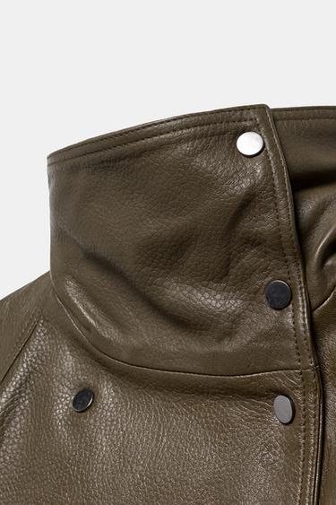 ZW COLLECTION LIMITED EDITION OVERSIZE LEATHER JACKET - Mid-green by Zara - Image 6