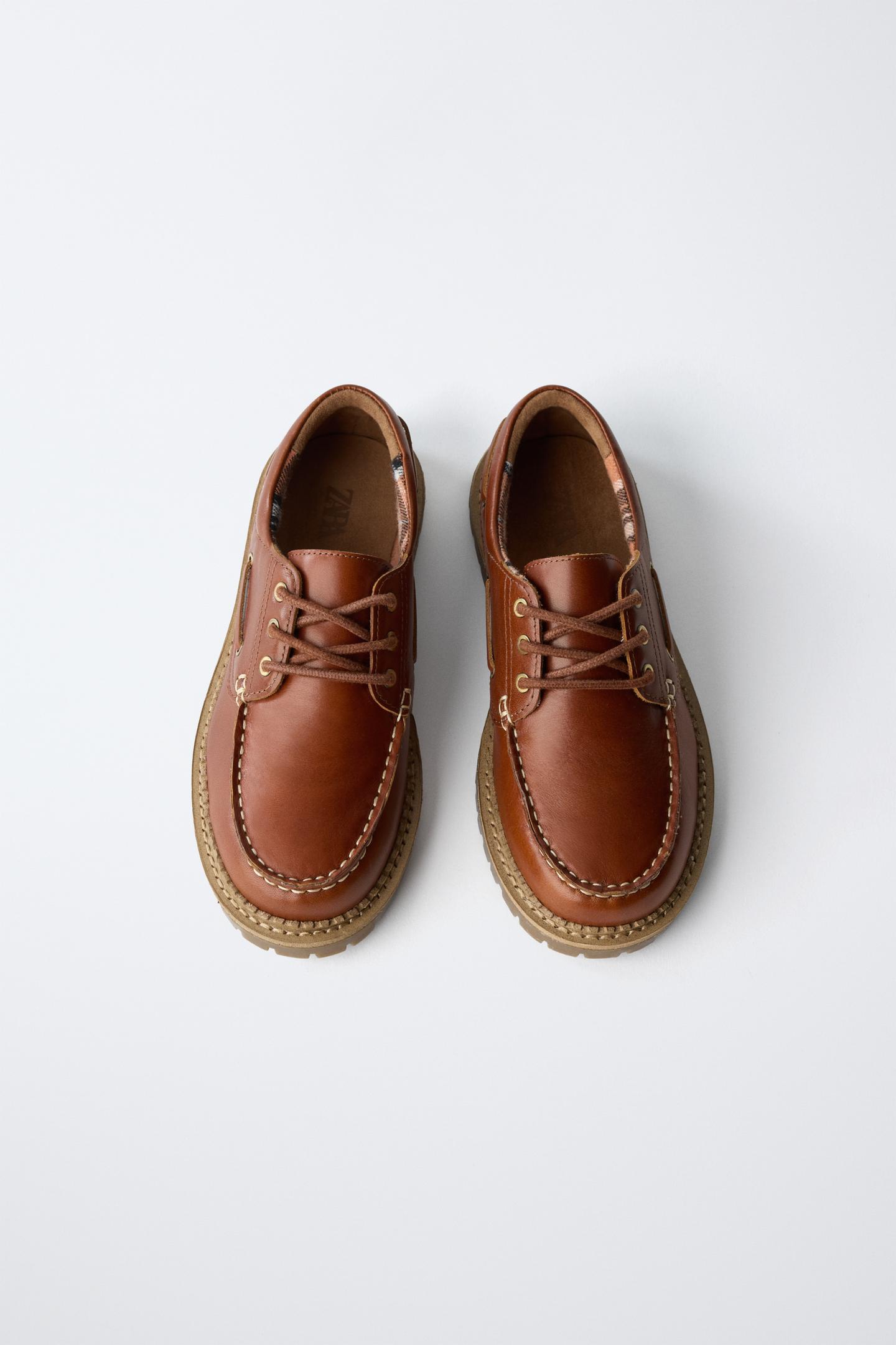 Детские туфли Zara Leather Boat, цвет: Коричневый — фото 4
