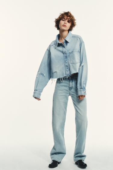 TRF RIPPED CROP DENIM OVERSHIRT - Blue by Zara - Image 0