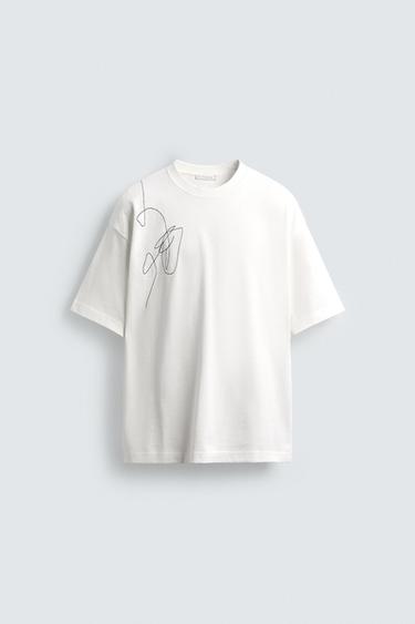 T-SHIRT WITH PHOTOGRAPHIC PRINT AND EMBROIDERY - White by Zara