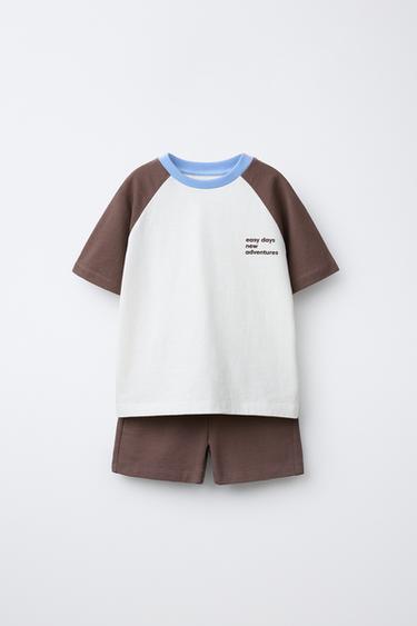 CONJUNTO JOGGING T-SHIRT E CALÇÕES BERMUDA COLOR BLOCK - Borgonha da Zara