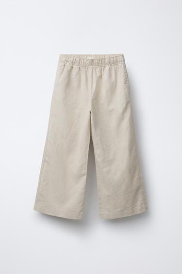 Zara WIDE LEG LINEN BLEND PANTS - Sand