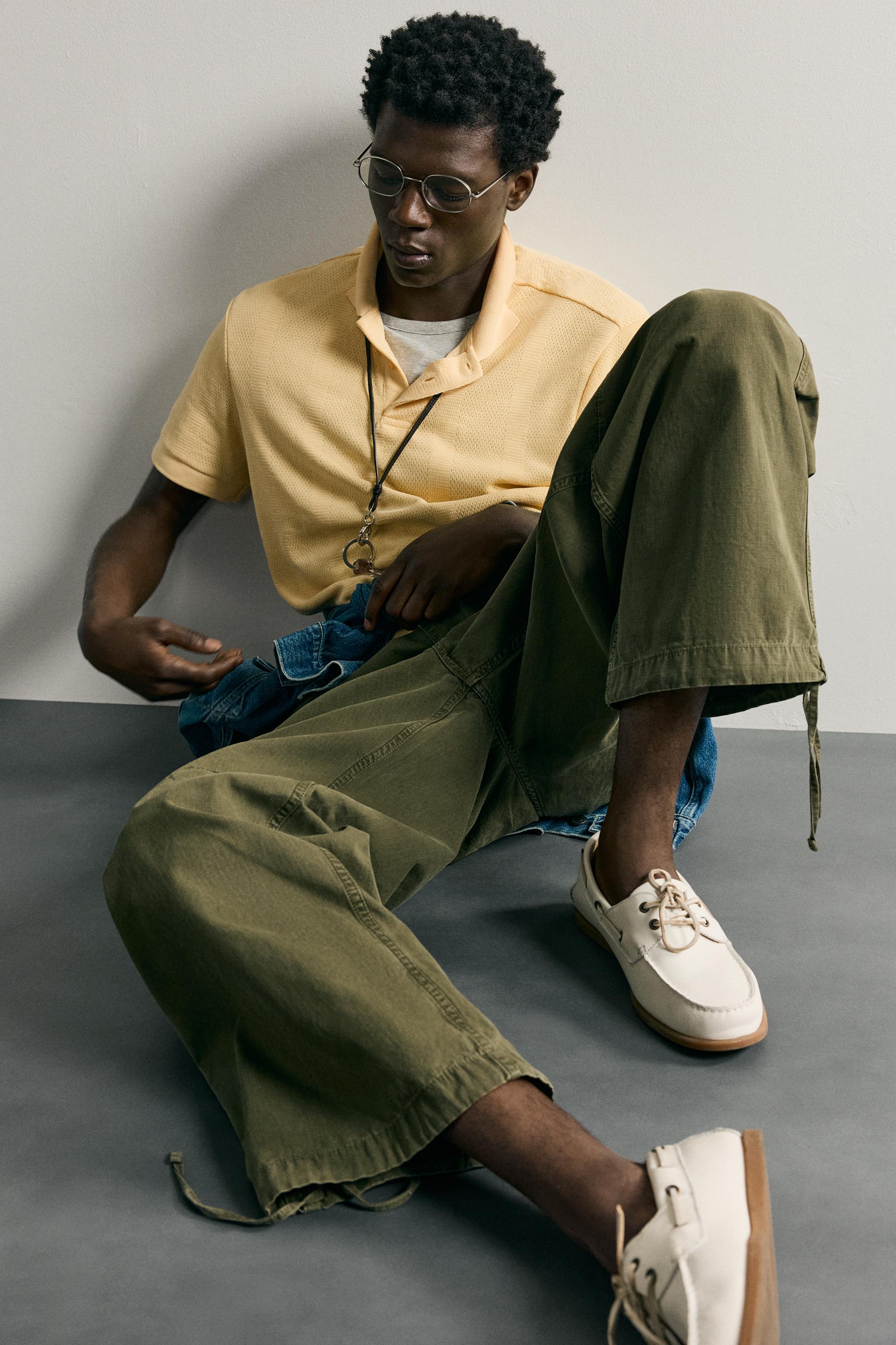 Zara ÇİZGİLİ JAKARLI REGULAR FIT POLO T-SHIRT görsel 6