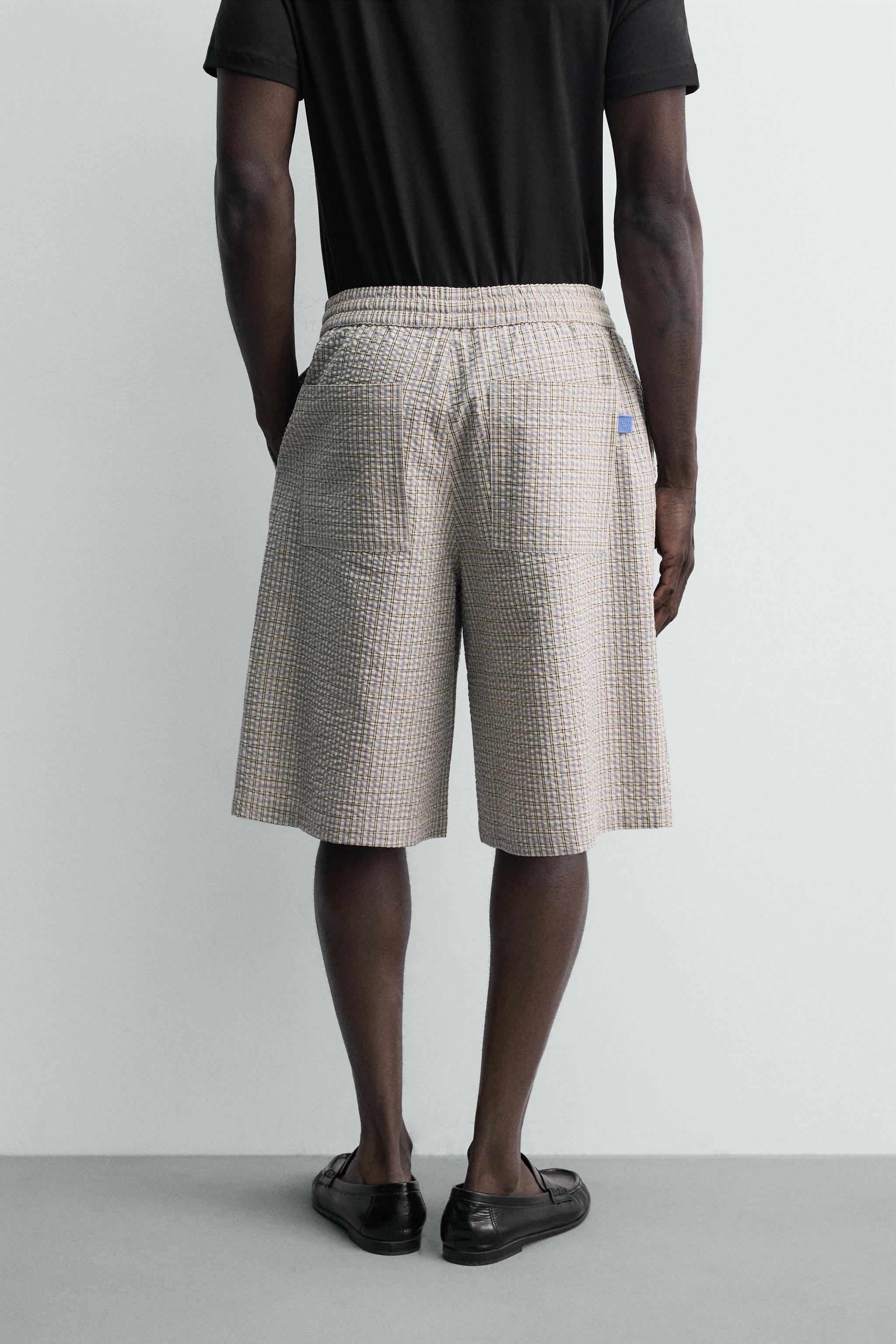 PLAID TEXTURED SHORTS