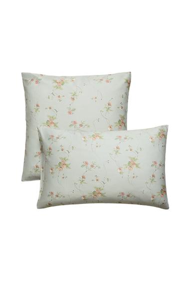 Zara SATEEN PILLOWCASE WITH FLORAL BRANCHES (300 THREAD COUNT) - Blue / Green