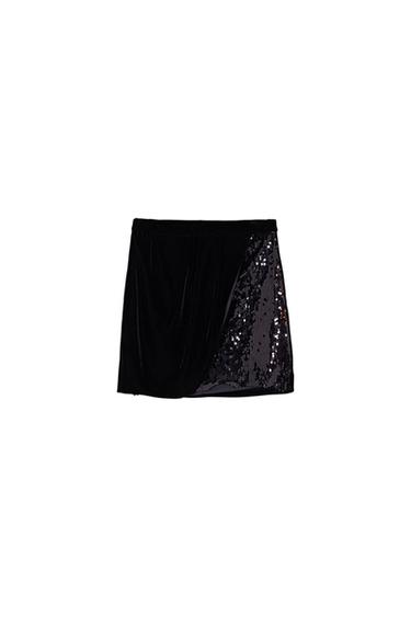 CONTRASTING SEQUINNED VELVET SKIRT
