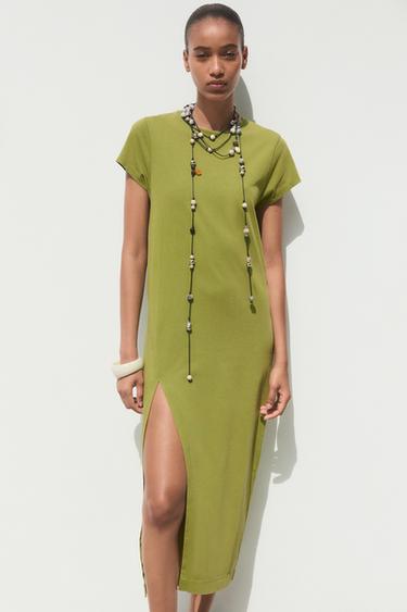 VESTIDO MIDI LAVADO - Musgo de Zara