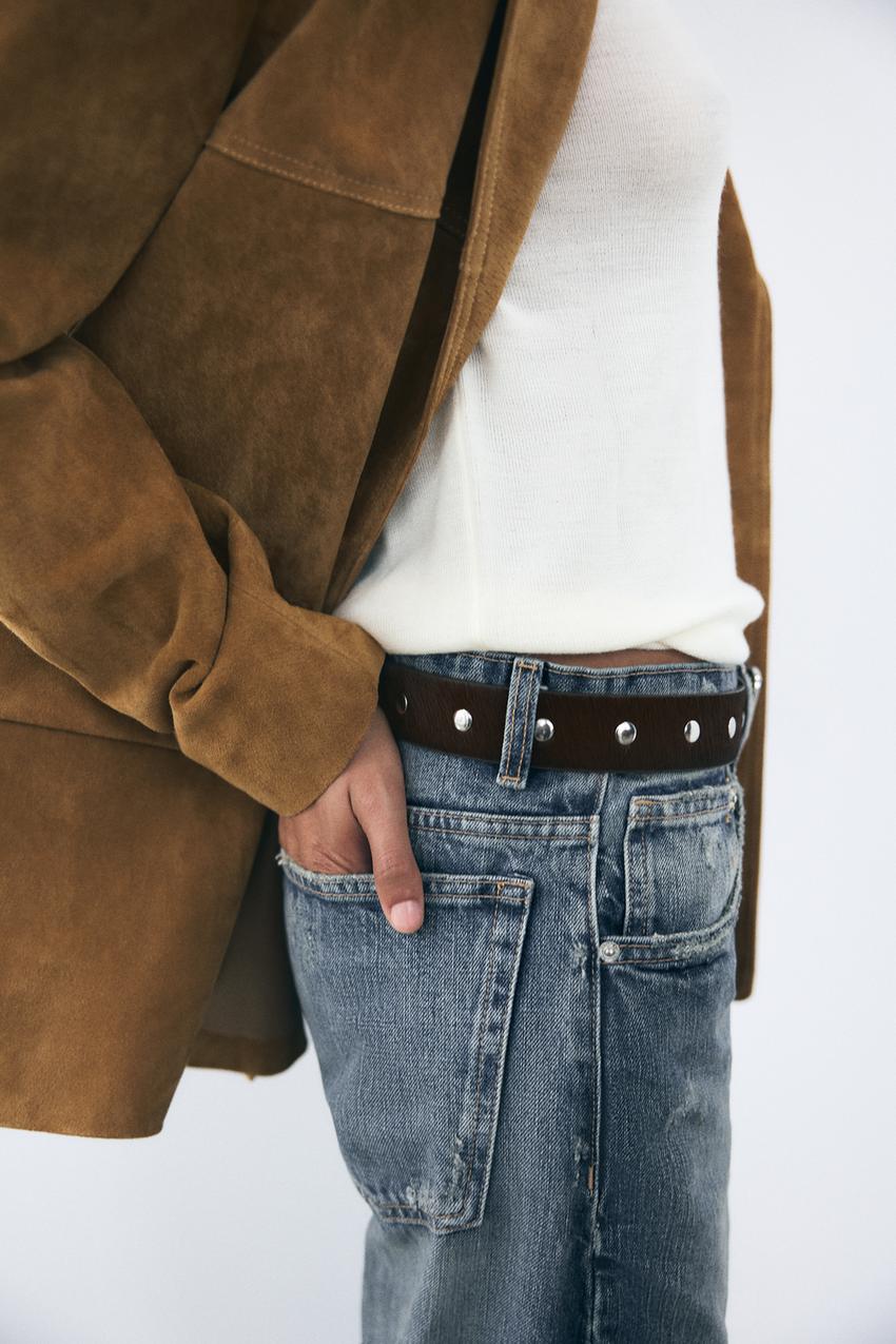 スタッズ付きレザーベルト - ブラウン | ZARA Japan / 日本