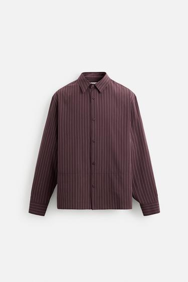 Zara STRIPED COTTON SHIRT - Maroon - Image 0