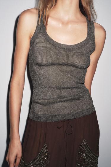 METALLIC THREAD KNIT TOP - Grey by Zara