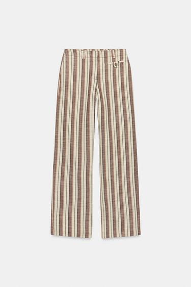 STRIPED STRAIGHT-LEG TROUSERS - Beige-brown by Zara