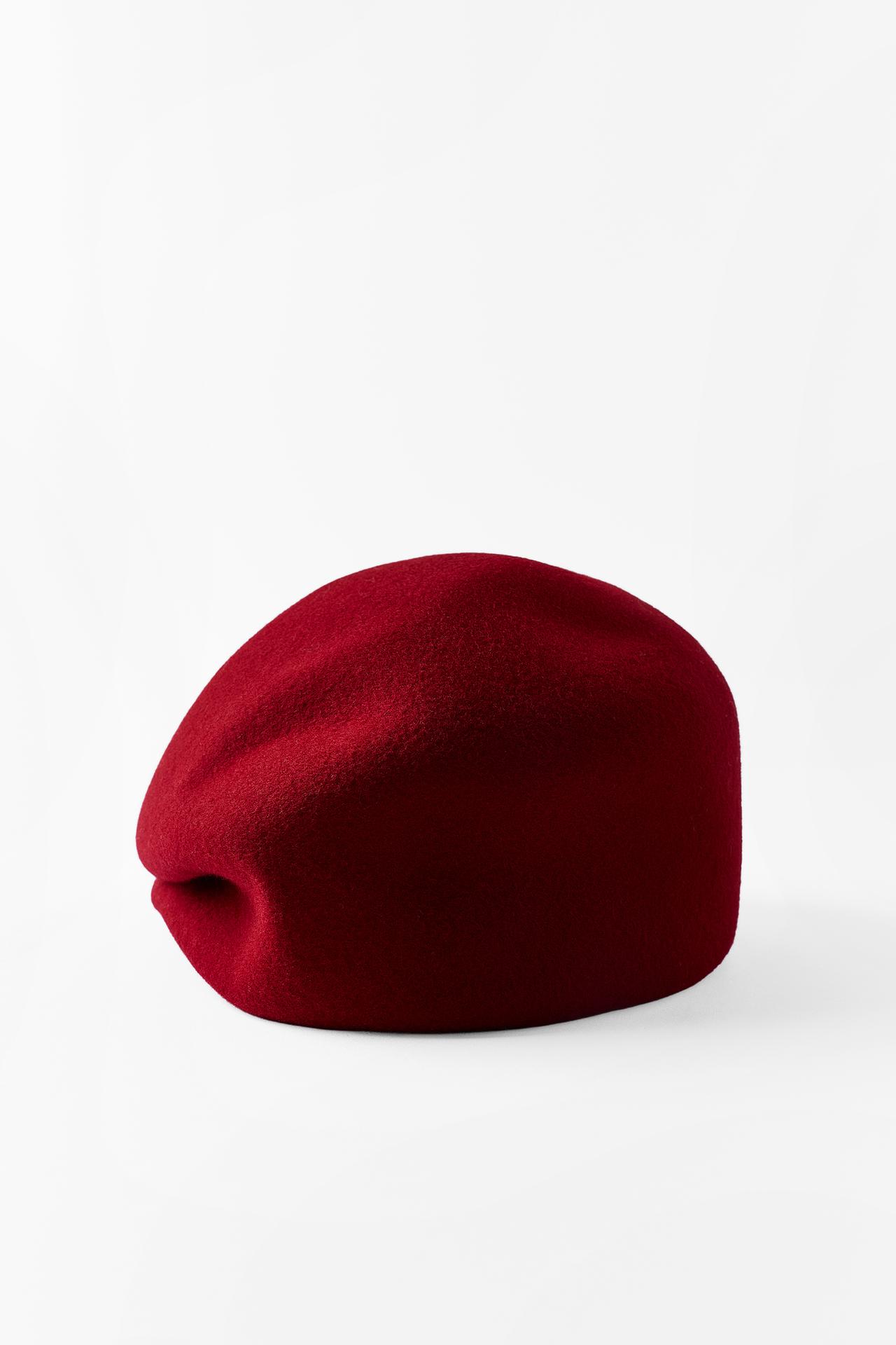 100% WOOL PLAIN BEANIE — Red