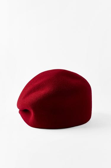 100% WOOL PLAIN BEANIE — Red 1