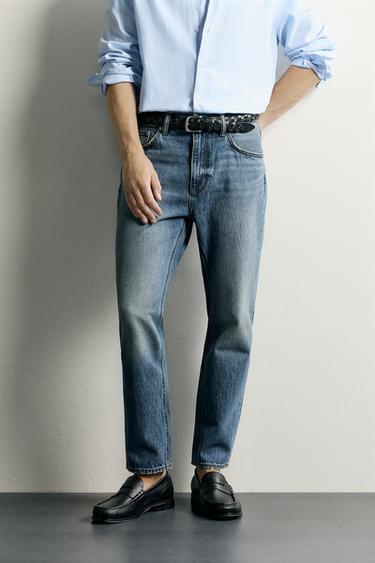 SLIM FIT CROPPED TAPERED JEANS - Mid-blue by Zara