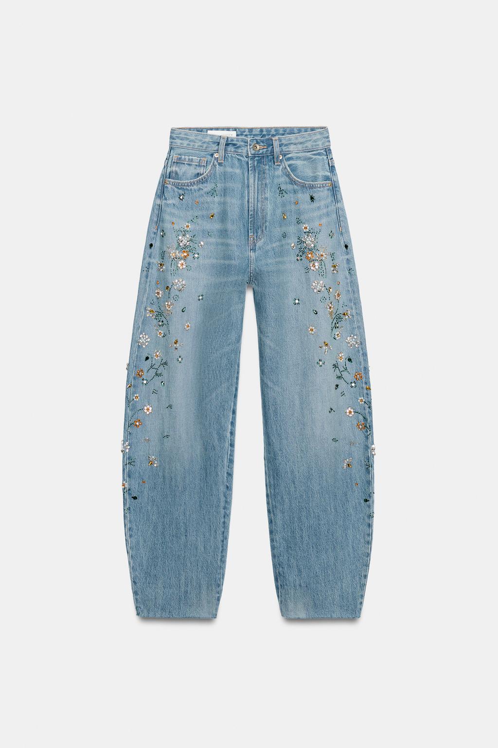 TRF HIGH RISE EMBROIDERED BARREL JEANS