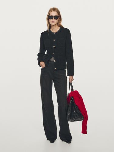 Zara Wool blend cardigan with gold buttons - Black