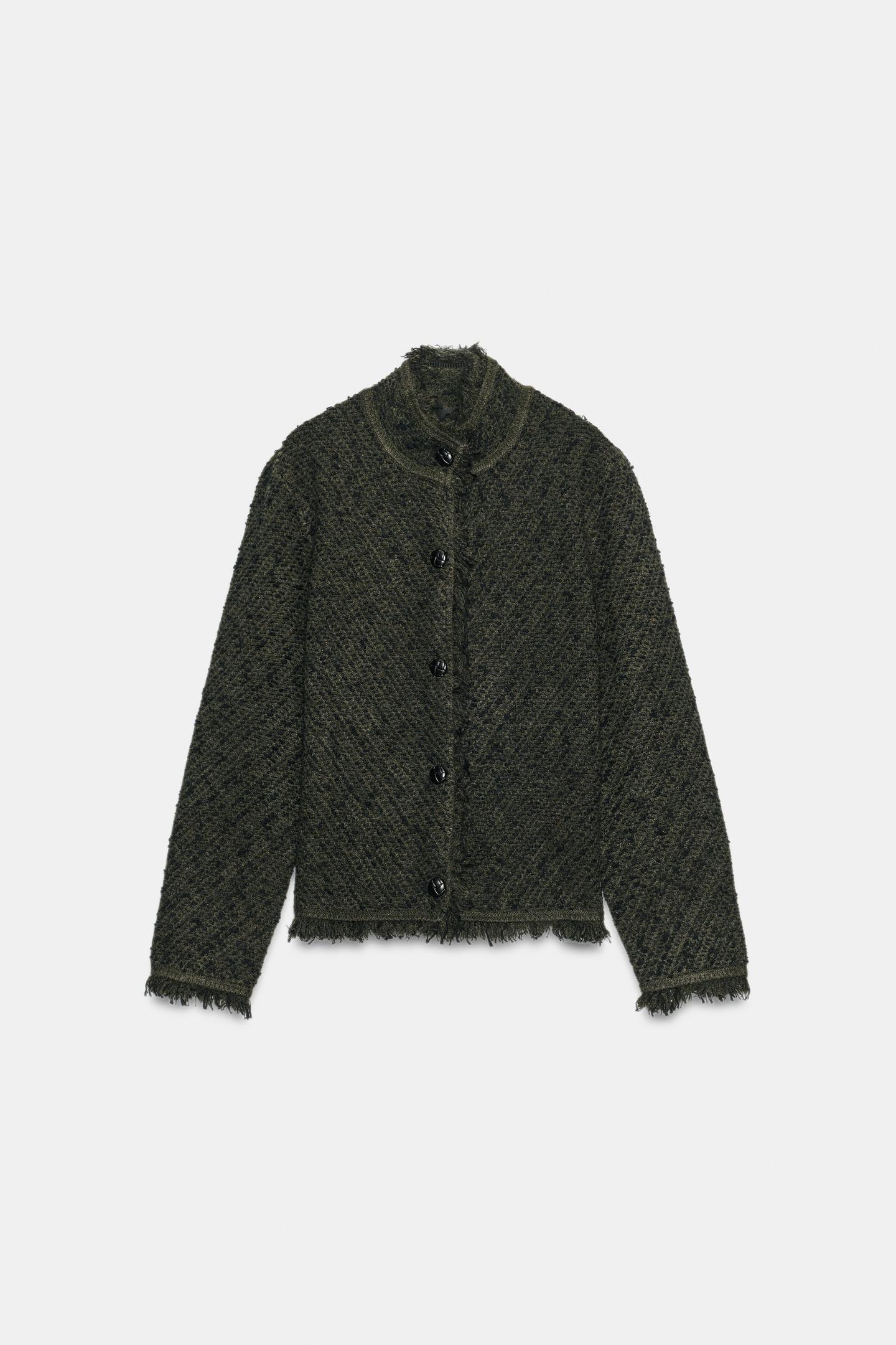 Женский кардиган Zara Structured Frayed, цвет: Зелёный — фото 6