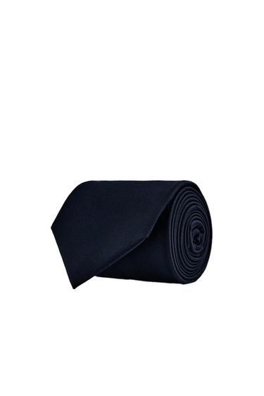 TEXTURED 100% WOOL TIE - Navy blue by Zara