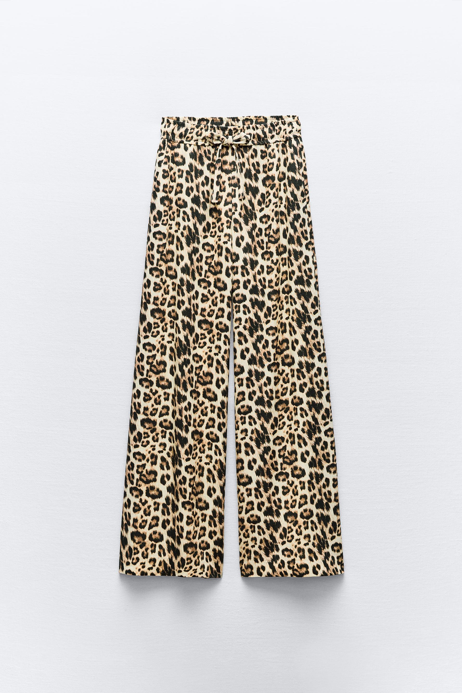 LINEN-BLEND ANIMAL-PRINT WIDE-LEG TROUSERS