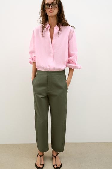 HERRINGBONE BARREL TROUSERS - Khaki by Zara